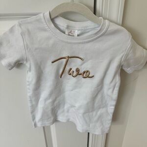 Two shirt ! Worn once for my son’s second birthday. Some untreated stains